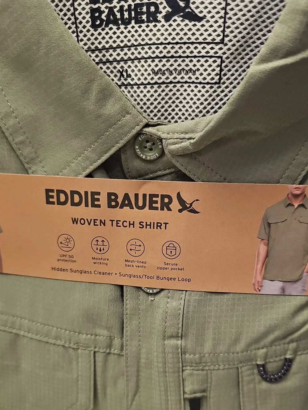 Eddie Bauer Men's Tech Woven Shirt in Green. NWT. Size XL.